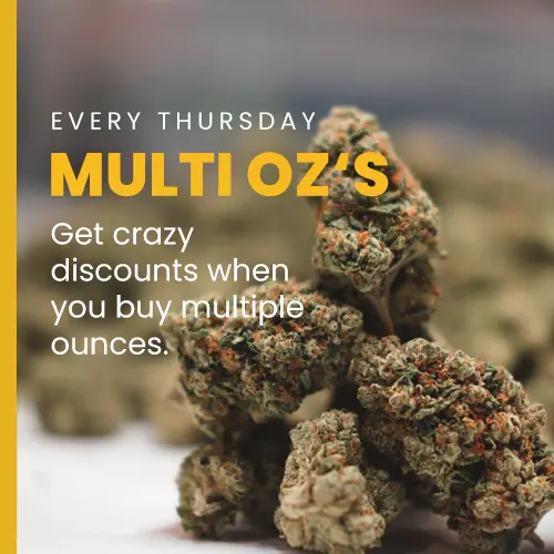 Multi-ounce Thursday promotion offering discounts on multiple ounces, available through the cannabis delivery service offered by Golden State Canna.